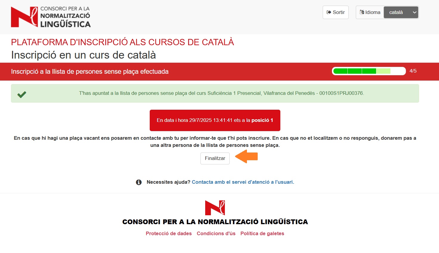 Posició a la llista de persones sense plaça