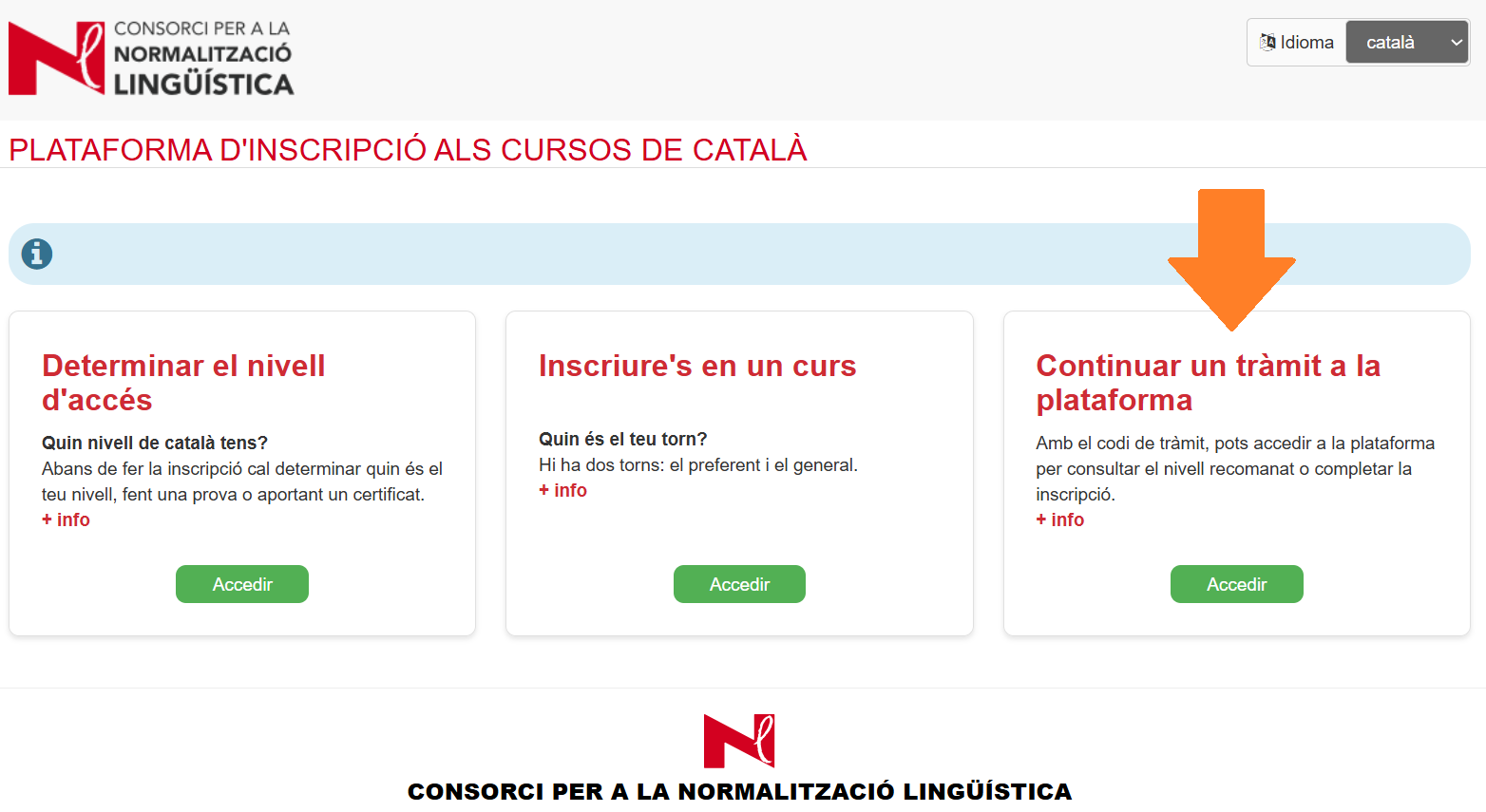 Botó per continuar un tràmit